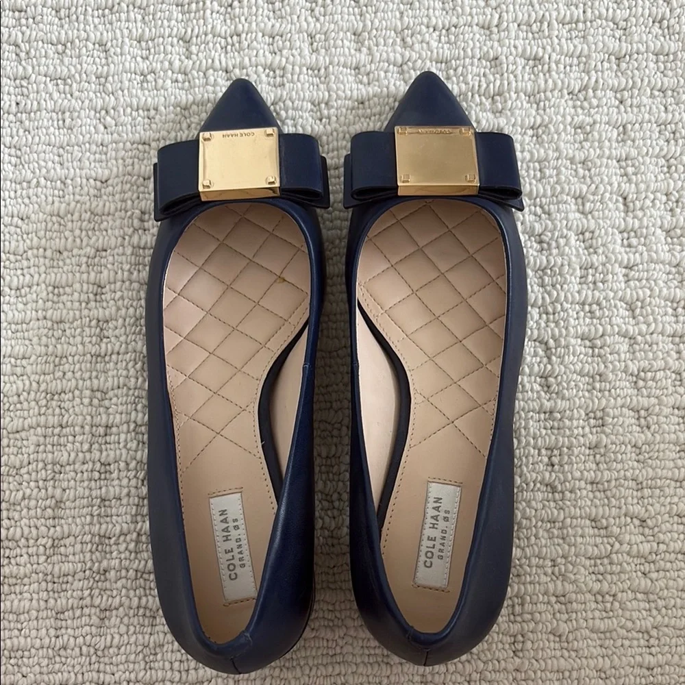 Cole Haan Women's Navy Tally/Tali Pumps with Gold Accents - Picture 2 of 10